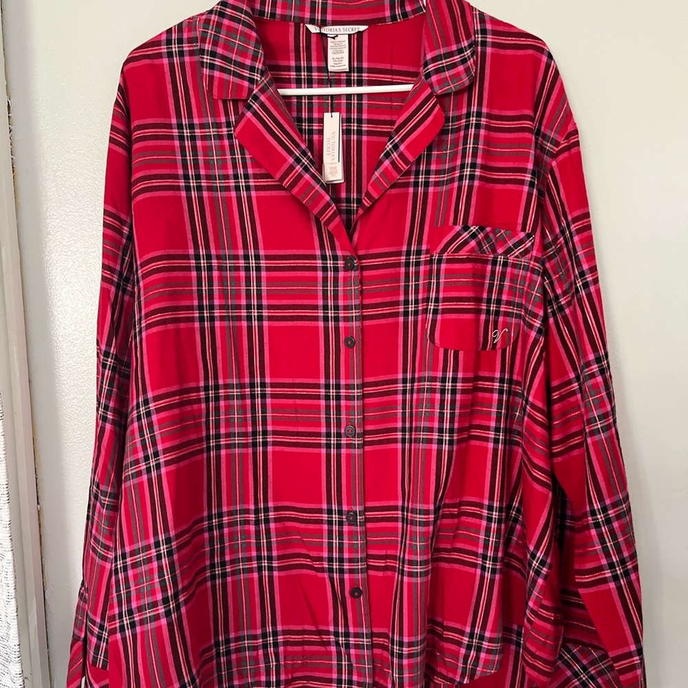 NWT Victoria’s Secret plaid flannel button down pajama